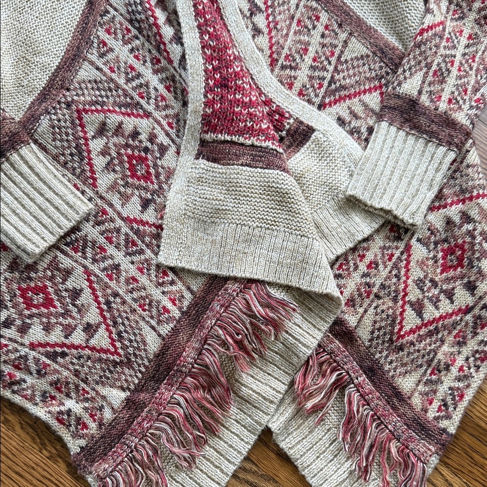 Lucky Brand Cream and Red Patterned Cardigan - Picture 2 of 5